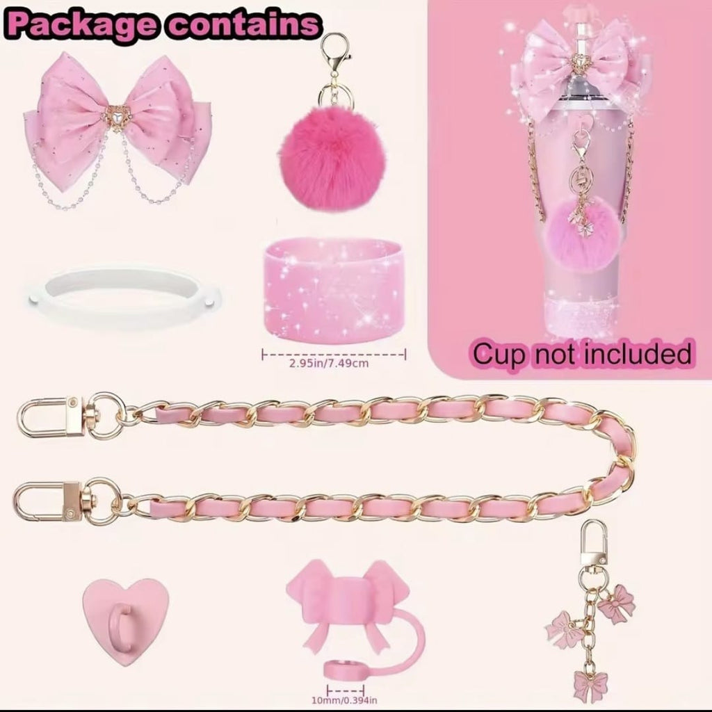 Chic Pink Tumbler personalized with Lanyard, Tag, and Plush Pom-Pom